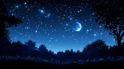 Starry sky background, blue night sky full of stars, glowing stars in the dark space, starry background, dark night, stars in the distance, starlight, dark background with a blue glow, night sky.
