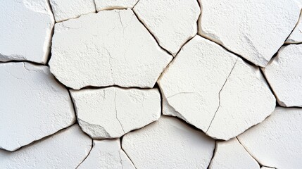 Wall Mural - White wall with visible cracks and wear showing signs of age and deterioration in a close-up view