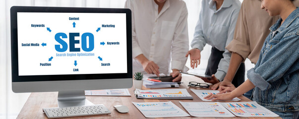 Aufkleber - SEO search engine optimization for brisk e-commerce and online retail business showing on computer screen