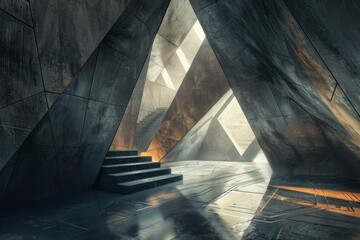 Poster - Sunlight streams through futuristic geometric architecture