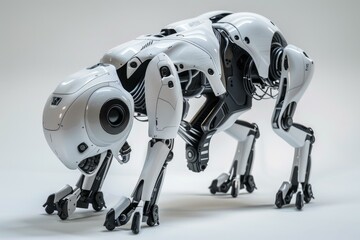 Poster - Sleek white robotic dog showcasing cutting edge engineering and innovation