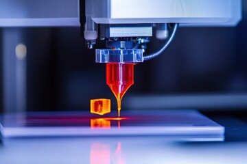 Poster - Advanced 3D printer creating a detailed object in a modern workshop