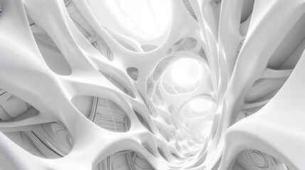 Aufkleber - Up-close view of a futuristic white intricate organic network rendered in 3d