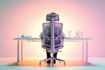 Poster - Person sitting in a modern office chair at a minimalist desk, working.