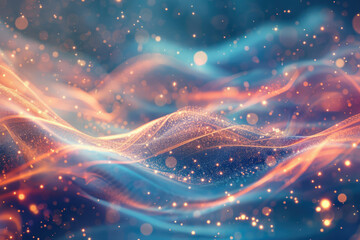 Poster - Abstract cosmic landscape with glowing particles and swirling nebulae, creating a dreamy, ethereal effect.