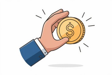 Poster - A hand in a suit holds a gold coin with a dollar sign, symbolizing financial success and wealth.