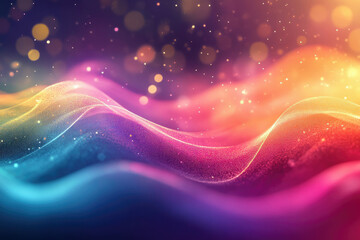 Poster - Abstract colorful waves with glowing particles and bokeh lights create a vibrant, dreamy, and magical atmosphere.