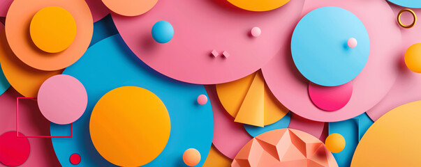 Aufkleber - Vibrant 3d paper cut shapes form a playful abstract background