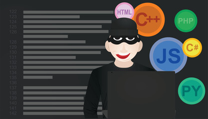Hacker coding scene. vector illustration