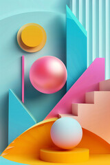 Leinwandbilder - Vibrant 3d illustration with geometric shapes and soft pastel colors for modern design