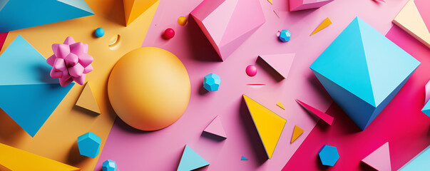 Aufkleber - Vibrant 3d composition with colorful geometric shapes on a pastel background