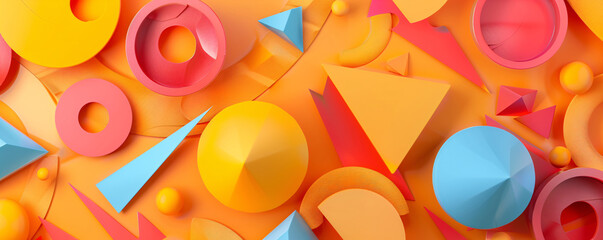 Poster - Colorful 3d geometric shapes on a dynamic orange background