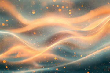 Aufkleber - Abstract background with glowing orange and teal waves, shimmering particles, and bokeh lights.