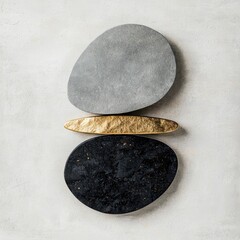 Poster - Minimalist art display of balanced stones modern gallery digital artwork serene environment close-up view emphasis on simplicity and design