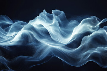 Aufkleber - Abstract digital art depicting flowing, ethereal, light blue waves on a dark background.