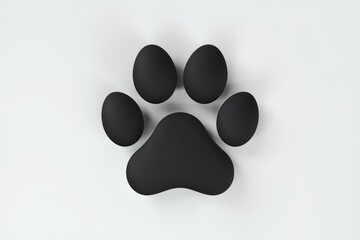 Poster - A black paw print, made of five rounded shapes, sits on a white background.