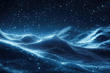 Aufkleber - Glowing particles form a serene, undulating landscape under a starry night sky.