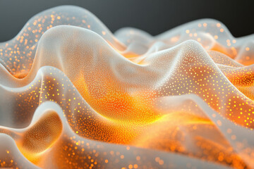 Aufkleber - Abstract digital landscape with flowing fabric-like texture illuminated by warm, glowing particles.