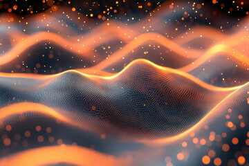 Fototapete - Abstract orange wave background with glowing particles, creating a dynamic and futuristic landscape.