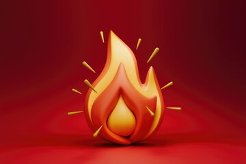 Aufkleber - Stylized 3D render of a flame, vibrant red and yellow, on a red background.
