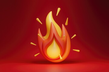 Poster - Stylized 3D render of a flame, vibrant colors on red background.