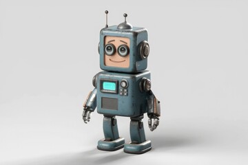 Poster - A cute, vintage-style robot with a boxy design and a friendly face, standing on a light gray background.