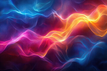 Poster - Abstract vibrant waves of blue, pink, and orange blend in a mesmerizing digital art piece.
