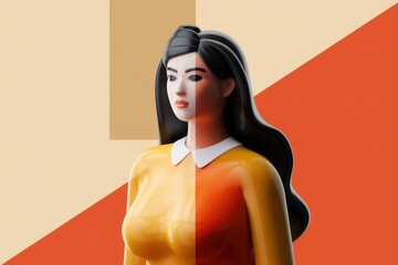 Aufkleber - A 3D-rendered illustration of a woman, split into two contrasting color palettes, symbolizing duality or contrast.