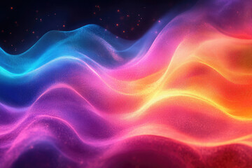 Aufkleber - Abstract vibrant wave of colorful particles, glowing in dark background.