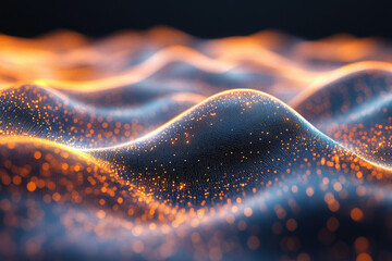 Aufkleber - Abstract digital landscape with glowing particles forming undulating waves, showcasing technological and futuristic aesthetics.