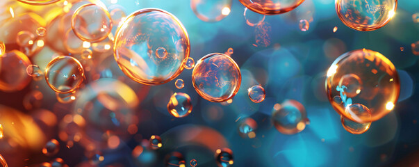 Aufkleber - Vivid bubbles floating with a gradient blue-orange backdrop for a dreamy feel