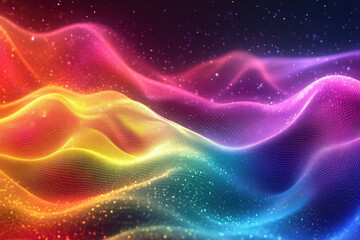 Aufkleber - Abstract rainbow wave background with glittering particles, vibrant colors and dynamic motion.
