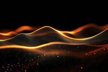 Aufkleber - Abstract digital landscape with glowing orange particles forming undulating waves on a transparent background.