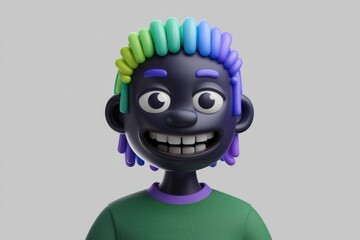 Aufkleber - A cheerful 3D cartoon boy with dark skin and colorful hair, smiling broadly.