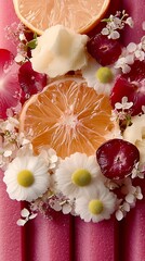 Poster - Vibrant Arrangement of Citrus Slices and Blossoms for a Bright Summer Mood : Generative AI