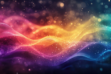 Poster - Abstract colorful waves with glittering particles, creating a vibrant and energetic visual.