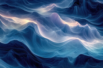 Aufkleber - Abstract landscape of flowing, luminous lines creating a dreamy, ethereal mountain range.