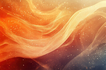 Poster - Abstract image of flowing golden fabric with glittering particles, creating a dreamy, ethereal effect.
