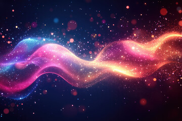 Poster - A vibrant, glittering wave of pink, blue, and orange sparkles on a dark background.