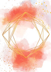 Poster - Vector illustration of a golden polygon frame on a white marble background with a watercolor texture.