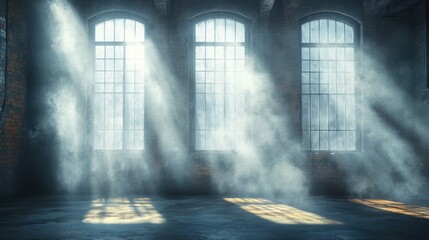 Wall Mural - Sunbeams illuminate dusty factory interior