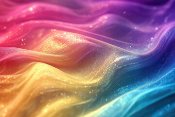 Poster - Sparkling rainbow fabric with glittering texture, showcasing vibrant colors and flowing waves.