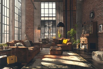 Wall Mural - Industrial Living Room. Contemporary Interior Design Background. 