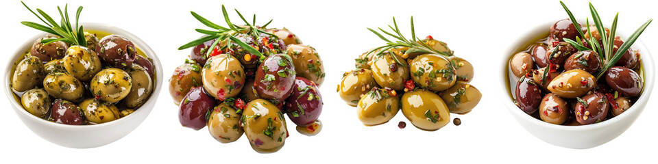 Wall Mural - marinated olives with garlic – olives marinated in a blend of herbs spices and garlic often served a