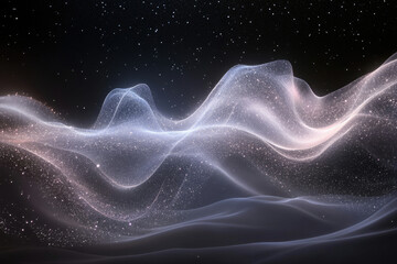 Aufkleber - Glowing, ethereal waves of light and particles shimmer against a dark, starry backdrop, creating a dreamy, cosmic landscape.
