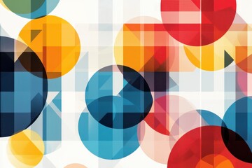 Poster - Playful geometric pattern of overlapping circles and triangles in bold colors digital art abstract design contemporary style