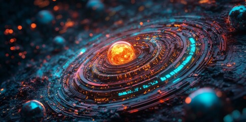 Poster - a close-up of an engaging space ui featuring 3d planetary models, interactive star maps, and detaile