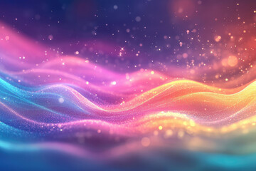 Poster - Abstract colorful waves with glittering particles, creating a dreamy, magical effect.