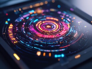 Poster - Futuristic neural network interface with vibrant gradients digital concept art technology high-resolution abstract design