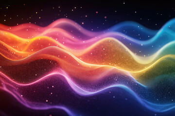 Aufkleber - Abstract colorful waves with glowing particles, vibrant and dynamic digital art.